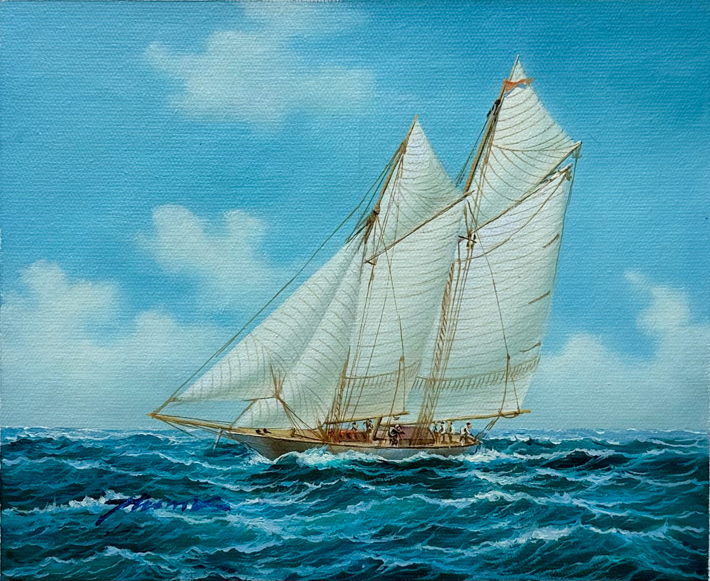 Yacht Schooner Sailboat Marine Oil Painting on Canvas, Unstretched, by Thomas