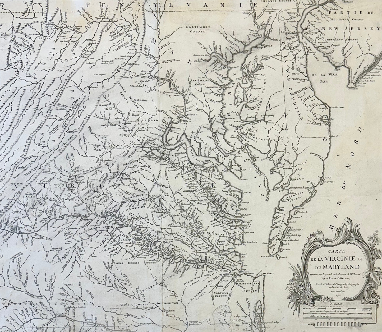 1755 Fry & Jefferson Map of Virginia and Maryland — “Carte de la Virginie et du Maryland” (Thomas Jefferson’s Father as Surveyor)