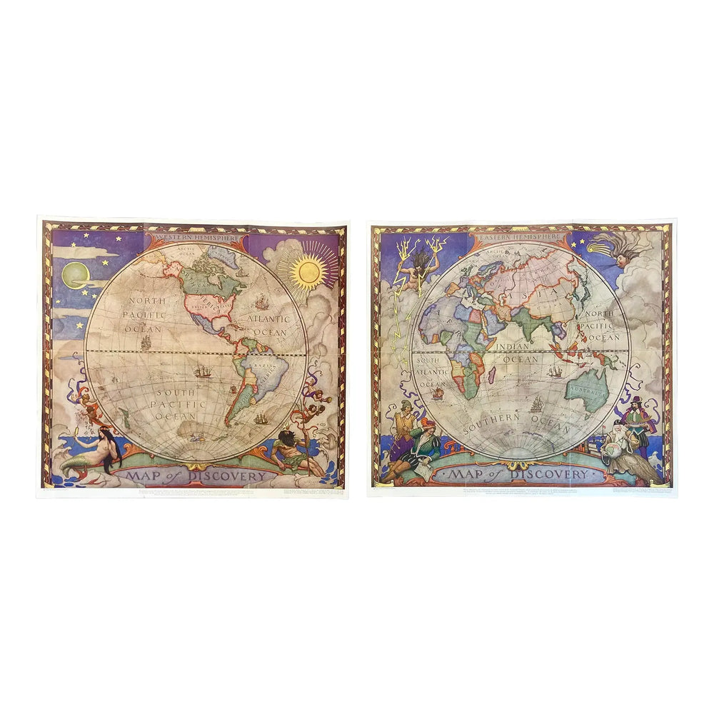 Set of 2 Map of Discovery, NC Wyeth, 1928