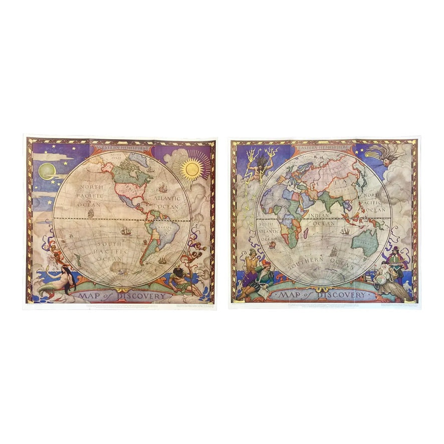 Map of Discovery, Nc Wyeth, 1928 (Set of 2, Framed)