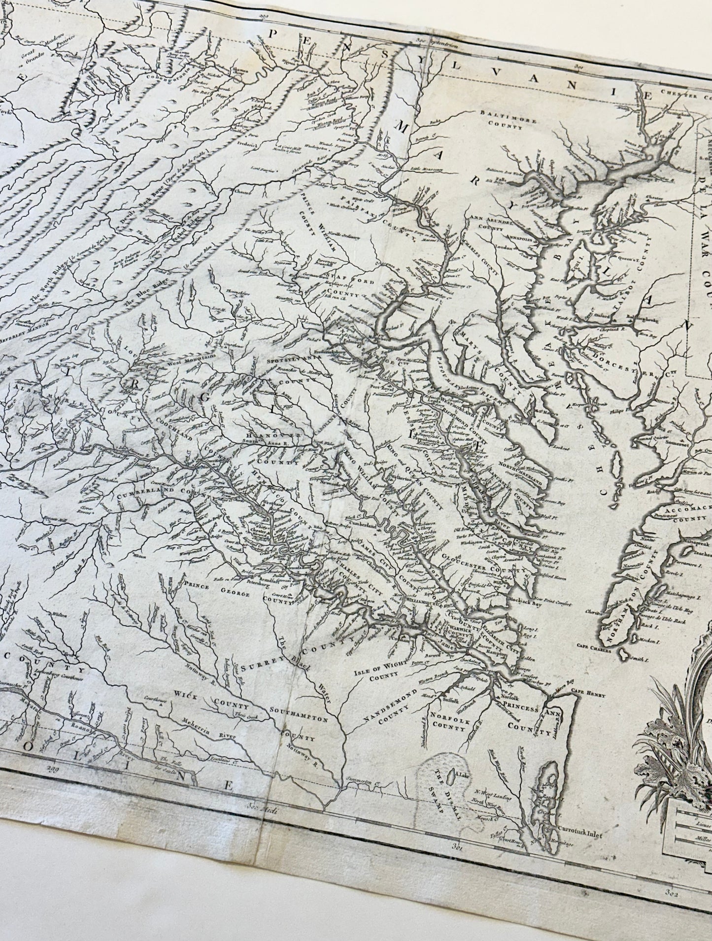 1755 Fry & Jefferson Map of Virginia and Maryland — “Carte de la Virginie et du Maryland” (Thomas Jefferson’s Father as Surveyor)