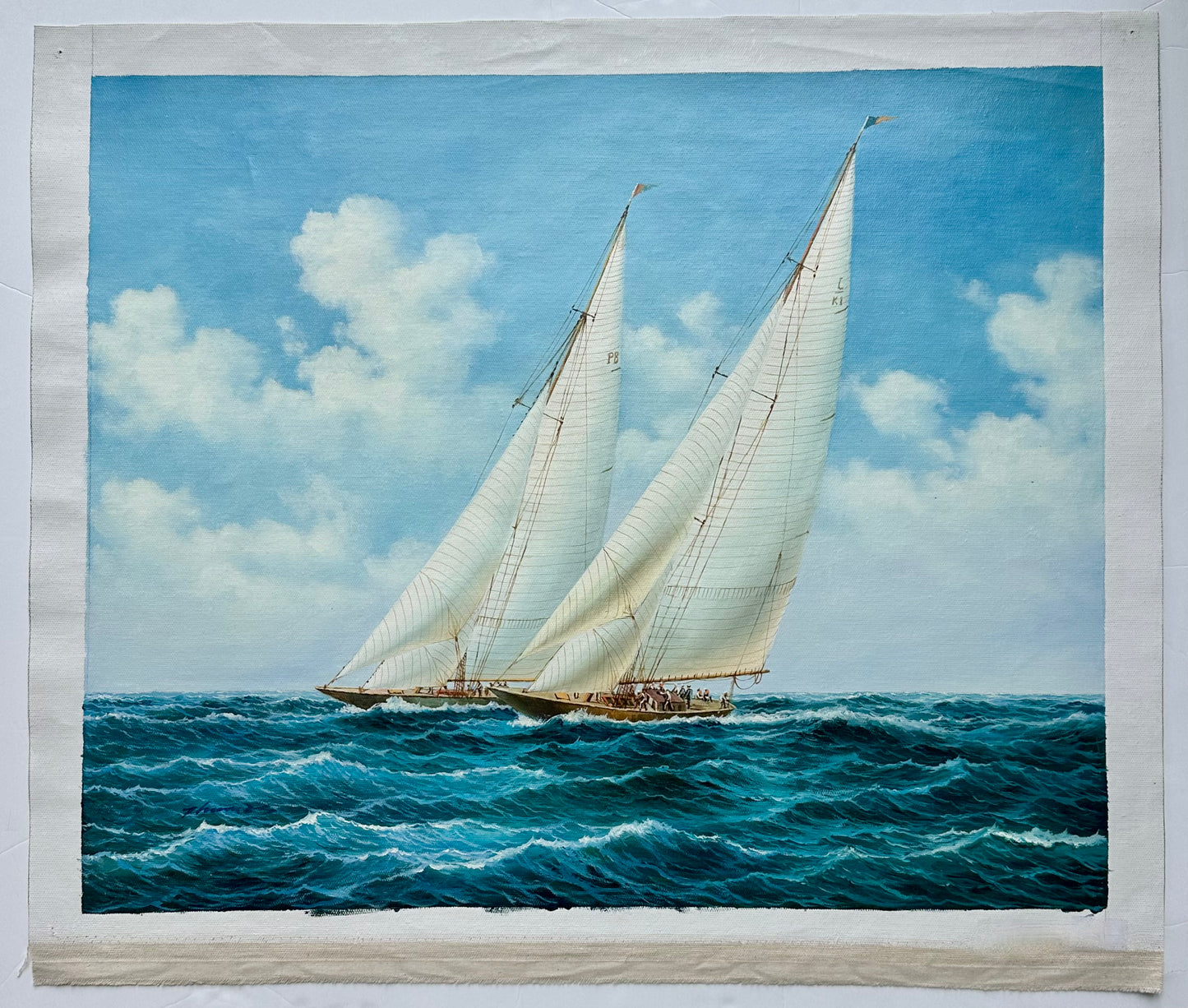 Schooner Racing Sailboats Nautical Original Painting, Unstretched by Thomas