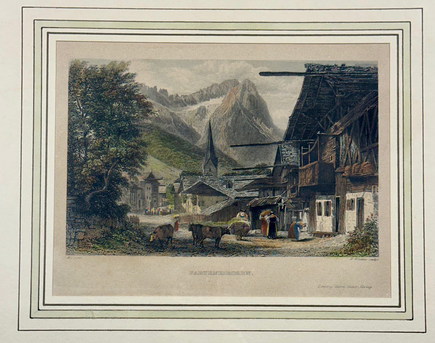 Partenkirchen, Germany (Bavarian Alps), Original print, 1840 (framed)