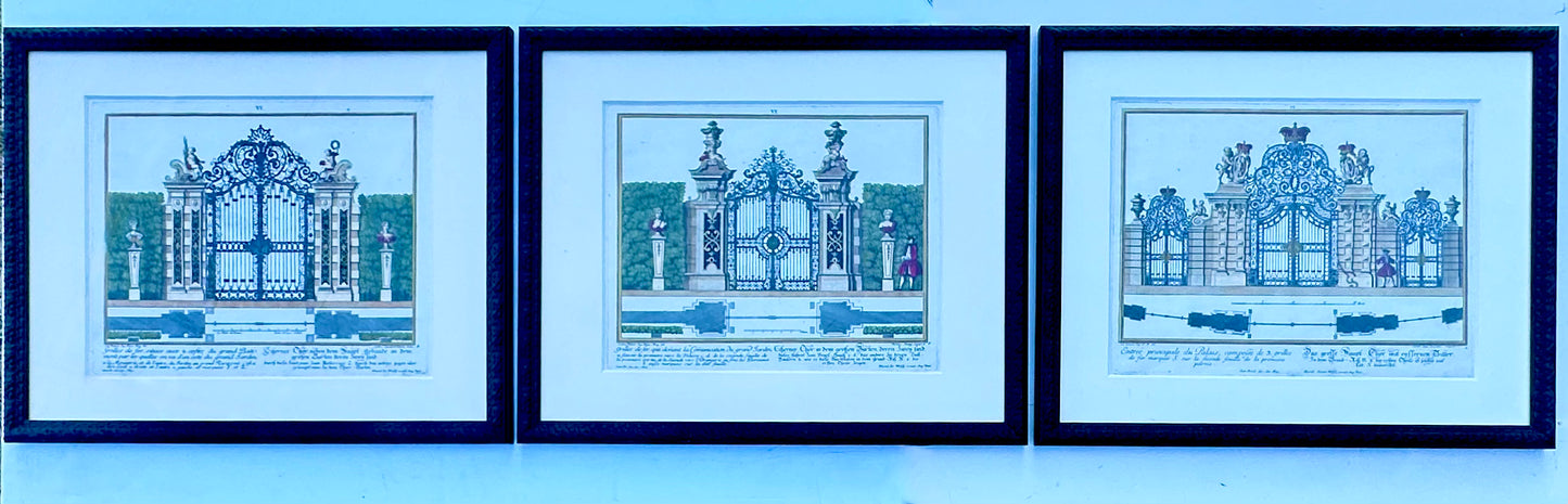 Architectural Garden Gates by Johann George Oegg, Set of 3, Framed (c. 1740)