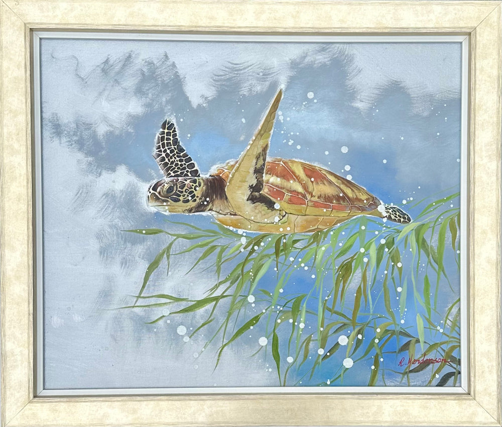 Sea Turtle | Contemporary Oil Painting on Canvas, Framed | By Henderson