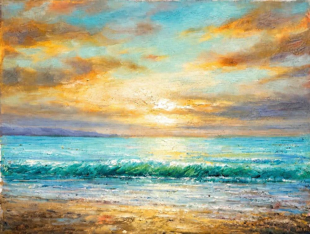 Ocean Sunrise by Eric Son | Beach Seascape Original Oil Painting 12 X 16"