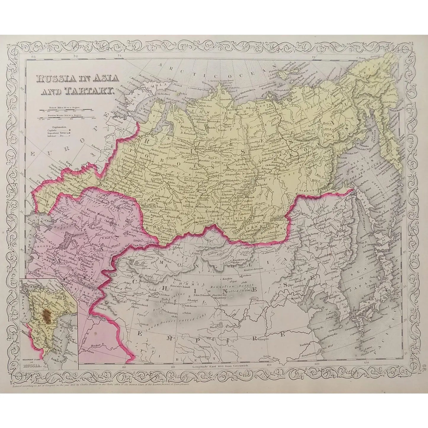 Russia, Tartaria and China, Original Map by Mitchell, 1849